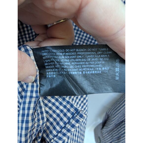 Theory Mens Murray Tech Stretch Plaid Button Down Shirt Sz M Peach Navy Checked - Picture 5 of 6